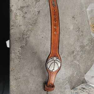 Brown Leather Men's Bag with Basketball Design